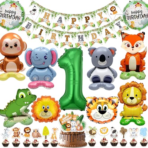 Dschungel Deko Geburtstag 1 Jahre - Wild One Dekoration für Jungen und Mädchen mit Hpaay Birthday Girlanden, Safari Tiere Folienballon, Tortendeko Waldtiere Geburtstagsdeko Dschungel Deko Geburtstag 1 Jahre - Wild One Dekoration für Jungen und Mädchen mit Hpaay Birthday Girlanden, Safari Tiere Folienballon, Tortendeko Waldtiere Geburtstagsdeko von Xietaea