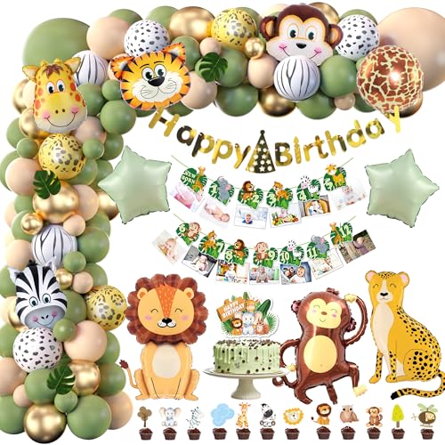 Xietaea Dschungel Geburtstag Deko - 113 Stück Waldtiere Kindergeburtstag Dekoration, Grün Luftballon Girlande Safari Folienballons Tortendeko Birthday Foto Banner, Geburtstagsdeko für Jungen Mädchen Xietaea Dschungel Geburtstag Deko - 113 Stück Waldtiere Kindergeburtstag Dekoration, Grün Luftballon Girlande Safari Folienballons Tortendeko Birthday Foto Banner, Geburtstagsdeko für Jungen Mädchen von Xietaea
