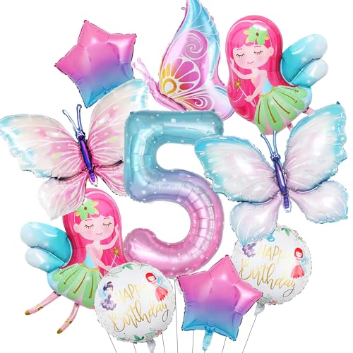 Feen 5 Geburtstag Deko Luftballons Mädchen - Rosa Geburtstagsdeko 5 Jahre, 10 Stück Fee Folienballons Schmetterlings und Stern Helium Ballons, Feenparty Dekoration Kindergeburtstag Feen 5 Geburtstag Deko Luftballons Mädchen - Rosa Geburtstagsdeko 5 Jahre, 10 Stück Fee Folienballons Schmetterlings und Stern Helium Ballons, Feenparty Dekoration Kindergeburtstag von Xietaea