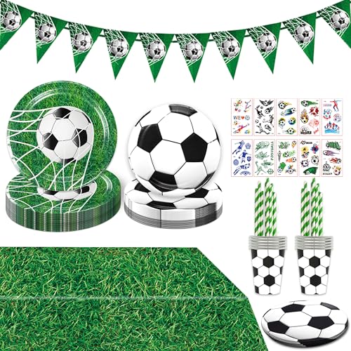 Fussball Deko Geburtstag Kinder Xietaea - 123 Stück Fussball Partygeschirr Set mit Fussball Tischdecke Pappteller Pappbecher Strohhalme Servietten für 20 Gäste, mit Wimpelkette und Tattoo Aufkleber Fussball Deko Geburtstag Kinder Xietaea - 123 Stück Fussball Partygeschirr Set mit Fussball Tischdecke Pappteller Pappbecher Strohhalme Servietten für 20 Gäste, mit Wimpelkette und Tattoo Aufkleber von Xietaea