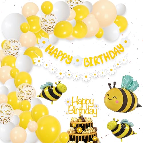 Gänseblümchen Geburtstag Deko Luftballons für Mädchen - Blumen Geburtstagsdeko Happy Birthday Girlande Bienen Ballons, Gelb Weiß Party Dekoration für Babyparty und Kindergeburtstag Gänseblümchen Geburtstag Deko Luftballons für Mädchen - Blumen Geburtstagsdeko Happy Birthday Girlande Bienen Ballons, Gelb Weiß Party Dekoration für Babyparty und Kindergeburtstag von Xietaea