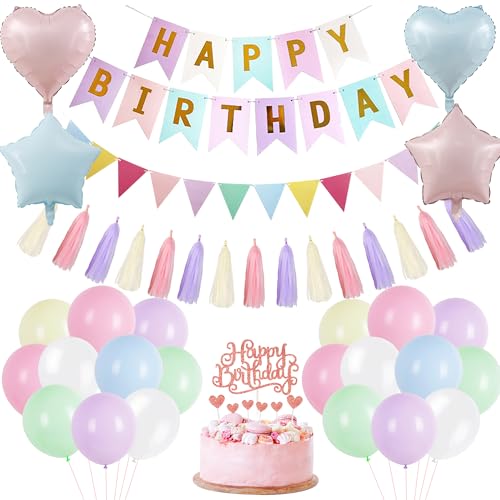 Geburtstag Deko Ballon Girlande für Mädchen - Geburtstagsdeko Set mit Happy Birthday Banner Tortendeko Pastell Luftballons und Wimpelkette, Dekoration für Kindergeburtstag Babyparty Geburtstag Deko Ballon Girlande für Mädchen - Geburtstagsdeko Set mit Happy Birthday Banner Tortendeko Pastell Luftballons und Wimpelkette, Dekoration für Kindergeburtstag Babyparty von Xietaea