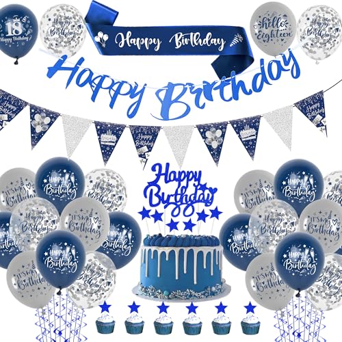 Geburtstagdeko Jungen Happy Birthday Girlande – Blau Silber Geburtstag Deko Luftballons Set mit Blauer SchäRpe Banner Wimpel Silbernem Konfetti Latexballon für Männer und Frauen Geburtstagdeko Jungen Happy Birthday Girlande – Blau Silber Geburtstag Deko Luftballons Set mit Blauer SchäRpe Banner Wimpel Silbernem Konfetti Latexballon für Männer und Frauen von Xietaea
