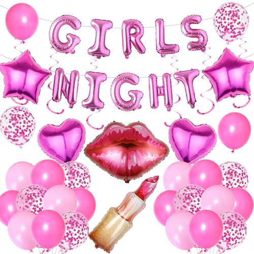 Girls Night Party Deko für Mädchen - 48 Stück Rosa Luftballons Lippenstift Rote Lippen Herz Sterne Folienballons, Ballons für Spa Pyjama Slumber Schlummer Übernachtungsparty Dekoration Girls Night Party Deko für Mädchen - 48 Stück Rosa Luftballons Lippenstift Rote Lippen Herz Sterne Folienballons, Ballons für Spa Pyjama Slumber Schlummer Übernachtungsparty Dekoration von Xietaea