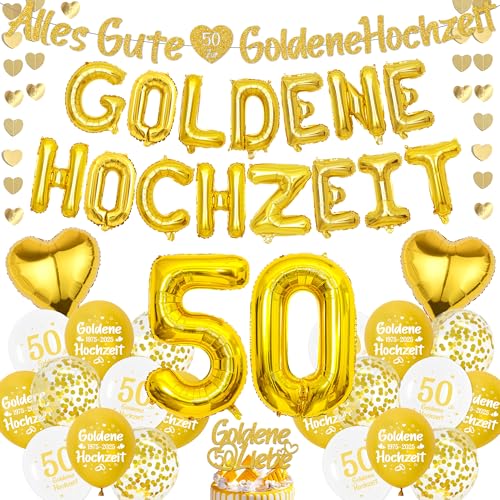 Goldene Hochzeit Deko Luftballons Girlande - Gold Hochzeitstag Folienballon Banner und Tortendeko, Garlande Zahl Ballons zum 50. Jubiläum Hochzeit Party Dekoration von Xietaea