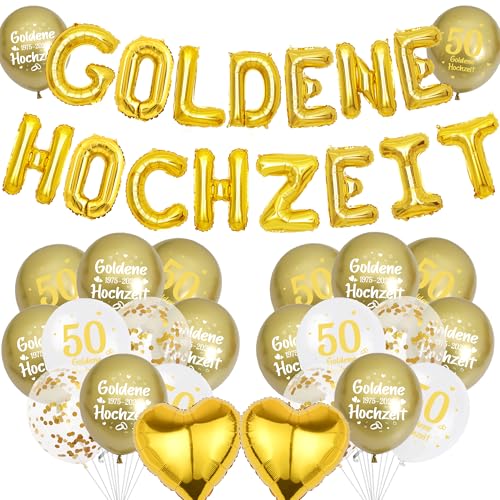 Goldene Hochzeit Deko Luftballons Set - 40 Stück 50 Hochzeitstag Dekoration Gold Weiß Ballons, Buchstaben Folienballon und Konfettiballons zum 50. Jubiläum Party Dekorationen Goldene Hochzeit Deko Luftballons Set - 40 Stück 50 Hochzeitstag Dekoration Gold Weiß Ballons, Buchstaben Folienballon und Konfettiballons zum 50. Jubiläum Party Dekorationen von Xietaea