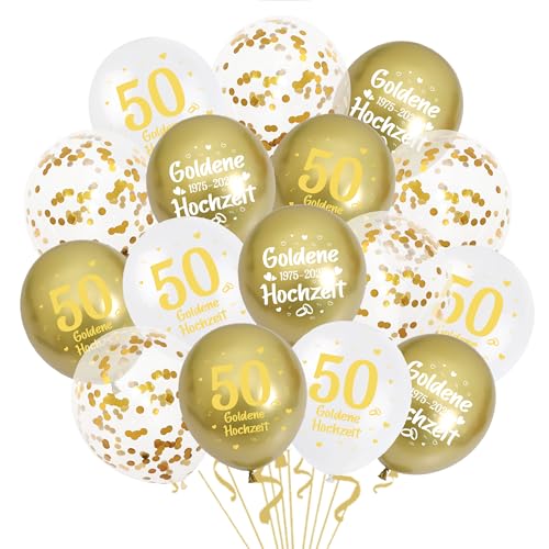 40 Stück Goldene Hochzeit Deko Luftballons Set - Gold Weiß Ballons mit Latexballons Konfettiballon, Luftballon Girlande 50. Hochzeitstag Jubiläum Party Dekoration von Xietaea