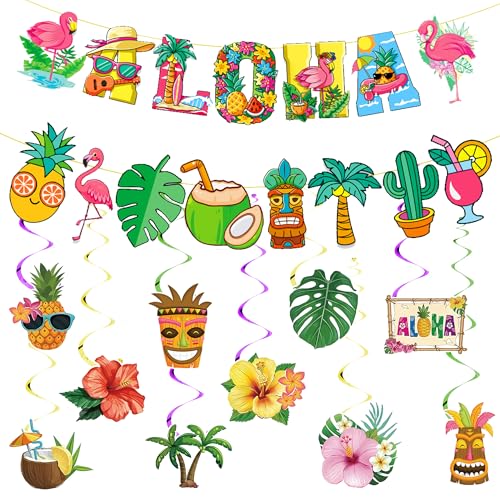 Hawaii Party Deko Girlande Set - 12 Stück Tropische Dekoration Flamingo Ananas Banner und Hängende Wirbel, Bunt Hängendeko für Strand Beach Sommerparty Tiki Gartenparty Hawaii Party Deko Girlande Set - 12 Stück Tropische Dekoration Flamingo Ananas Banner und Hängende Wirbel, Bunt Hängendeko für Strand Beach Sommerparty Tiki Gartenparty von Xietaea
