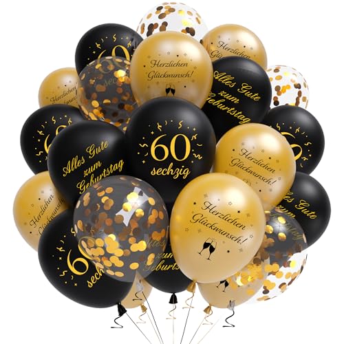 Luftballons 60. Geburtstag Deko Mann Frauen - 46 Stück Schwarz Gold Geburtstagsdeko Happy Birthday Ballon, Konfettiballons für 60 Geburtstagsfeier Männer Frauen Luftballons 60. Geburtstag Deko Mann Frauen - 46 Stück Schwarz Gold Geburtstagsdeko Happy Birthday Ballon, Konfettiballons für 60 Geburtstagsfeier Männer Frauen von Xietaea