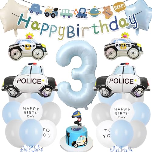 Polizei Geburtstag Deko 3 Jahre Junge - 3 Geburtstagsdeko Happy Birthday Girlande und Tortendeko, Polizeiauto Folienballon Blau Weiß Ballons für 3. Jungen Kindergeburtstag Dekoration Polizei Geburtstag Deko 3 Jahre Junge - 3 Geburtstagsdeko Happy Birthday Girlande und Tortendeko, Polizeiauto Folienballon Blau Weiß Ballons für 3. Jungen Kindergeburtstag Dekoration von Xietaea