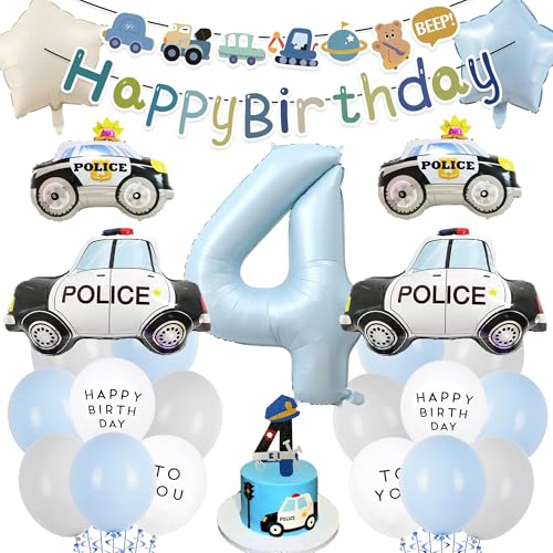 Polizei Geburtstag Deko Junge 4 Jahre - 4 Geburtstagsdeko Happy Birthday Girlande und Tortendeko, Polizeiauto Folienballon Blau Weiß Ballons für 4. Jungen Kindergeburtstag Dekoration Polizei Geburtstag Deko Junge 4 Jahre - 4 Geburtstagsdeko Happy Birthday Girlande und Tortendeko, Polizeiauto Folienballon Blau Weiß Ballons für 4. Jungen Kindergeburtstag Dekoration von Xietaea