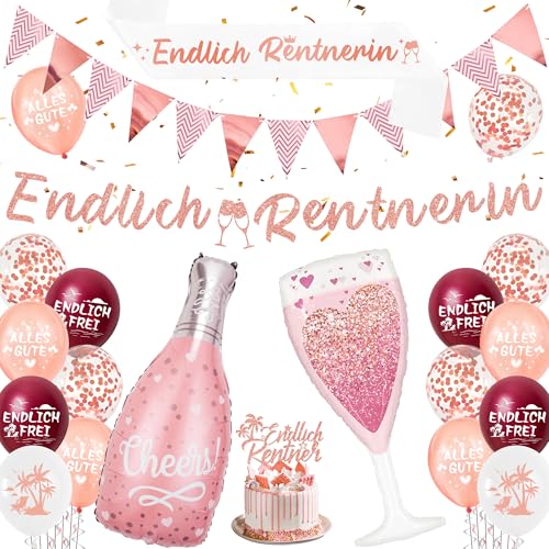 Xietaea Rente Deko Set Roségold - Endlich Rentnerin Dekoration Mit Alles Gute Zum Ruhestand Luftballons, Girlande, Tortendeko, Schärpe für Abschiedsfeier Party Xietaea Rente Deko Set Roségold - Endlich Rentnerin Dekoration Mit Alles Gute Zum Ruhestand Luftballons, Girlande, Tortendeko, Schärpe für Abschiedsfeier Party von Xietaea