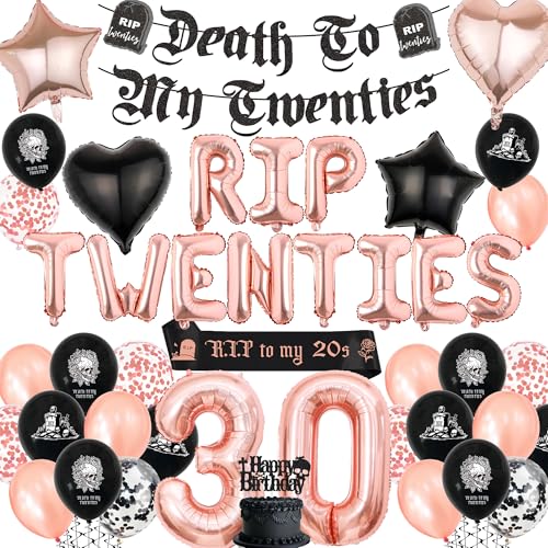 Rip 20s Deko 30. Geburtstag Ballons - Rosegold Schwarz Luftballons Death to My Twenties Girlande Schärpe, Tortendeko und Folienballon für 30 Jahre Geburtstagsdeko Frauen Mann Rip 20s Deko 30. Geburtstag Ballons - Rosegold Schwarz Luftballons Death to My Twenties Girlande Schärpe, Tortendeko und Folienballon für 30 Jahre Geburtstagsdeko Frauen Mann von Xietaea