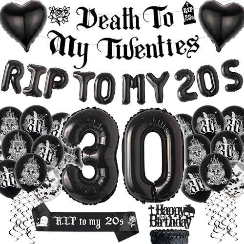Rip 20s Deko 30. Geburtstag Ballons - Rosegold Schwarz Luftballons Death to My Twenties Girlande Schärpe, Tortendeko und Folienballon für 30 Jahre Geburtstagsdeko Frauen Mann Rip 20s Deko 30. Geburtstag Ballons - Rosegold Schwarz Luftballons Death to My Twenties Girlande Schärpe, Tortendeko und Folienballon für 30 Jahre Geburtstagsdeko Frauen Mann von Xietaea