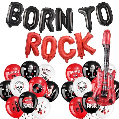 Rock and Roll Party Deko Luftballons - 38 Stück Musik Thema Dekoration Born To Rock Gitarre Folienballon Latexballons, Schwarz Rot Ballons Rockstar Geburtstag Dekorationen Rock and Roll Party Deko Luftballons - 38 Stück Musik Thema Dekoration Born To Rock Gitarre Folienballon Latexballons, Schwarz Rot Ballons Rockstar Geburtstag Dekorationen von Xietaea