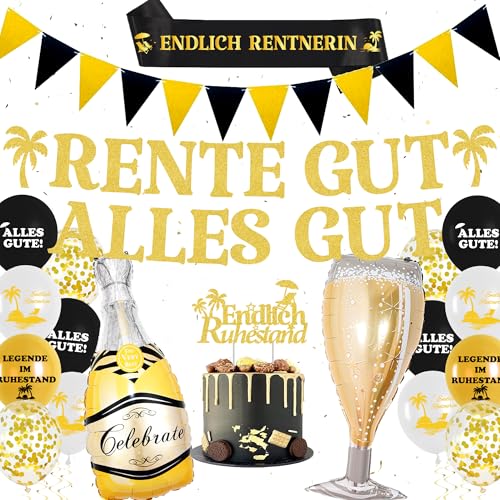 Ruhestand Deko Endlich Rentnerin Dekoration - Schwarz Gold Deko Renteneintritt Frau, Endlich im Ruhestand Luftballons, Schärpe, Tortendeko, Rente Gut Alles Gut Girlande, Kollegin Abschiedsfeier Party Ruhestand Deko Endlich Rentnerin Dekoration - Schwarz Gold Deko Renteneintritt Frau, Endlich im Ruhestand Luftballons, Schärpe, Tortendeko, Rente Gut Alles Gut Girlande, Kollegin Abschiedsfeier Party von Xietaea