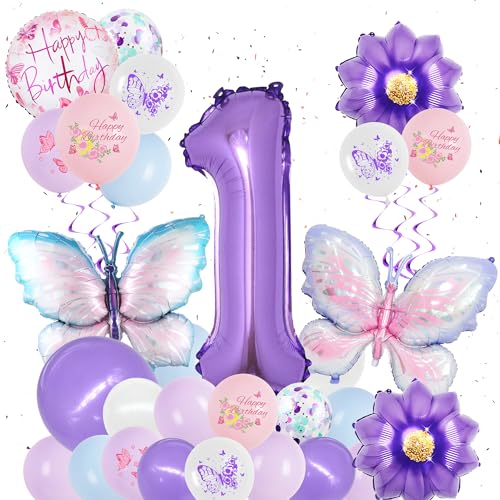 Schmetterling Deko 1. Geburtstag Mädchen - 31 Stück Geburtstagsdeko Luftballons Schmetterlinge Folienballon Zahlenballon, Lila Geburtstags Party Dekoration Ballons für Kinder Schmetterling Deko 1. Geburtstag Mädchen - 31 Stück Geburtstagsdeko Luftballons Schmetterlinge Folienballon Zahlenballon, Lila Geburtstags Party Dekoration Ballons für Kinder von Xietaea