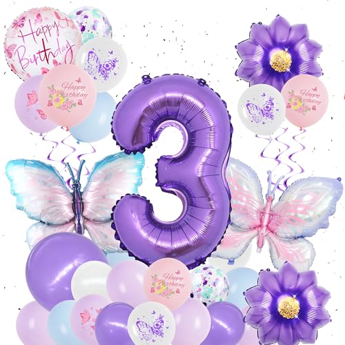 Schmetterling Deko Geburtstag Mädchen 3 Jahre - 31 Stück Geburtstagsdeko Luftballons Schmetterlinge Folienballon Zahlenballon, Lila Geburtstags Party Dekoration Ballons für Kinder Schmetterling Deko Geburtstag Mädchen 3 Jahre - 31 Stück Geburtstagsdeko Luftballons Schmetterlinge Folienballon Zahlenballon, Lila Geburtstags Party Dekoration Ballons für Kinder von Xietaea