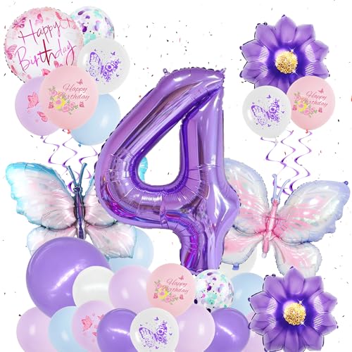 Schmetterling Deko Geburtstag Mädchen 4 Jahre - 31 Stück Geburtstagsdeko Luftballons Schmetterlinge Folienballon Zahlenballon, Lila Geburtstags Party Dekoration Ballons für Kinder Schmetterling Deko Geburtstag Mädchen 4 Jahre - 31 Stück Geburtstagsdeko Luftballons Schmetterlinge Folienballon Zahlenballon, Lila Geburtstags Party Dekoration Ballons für Kinder von Xietaea