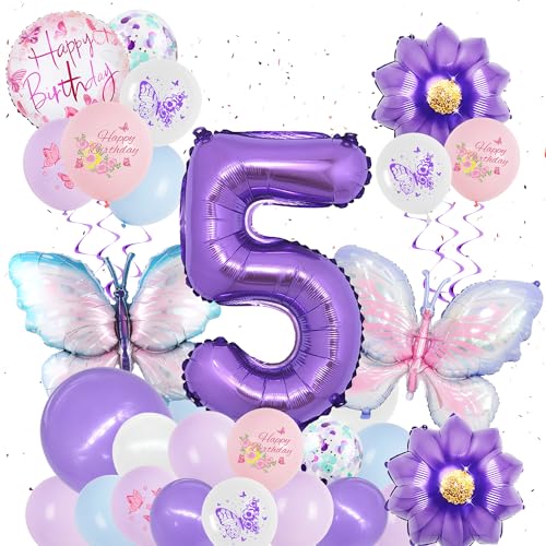 Schmetterling Deko Geburtstag Mädchen 5 Jahre - 31 Stück Geburtstagsdeko Luftballons Schmetterlinge Folienballon Zahlenballon, Lila Geburtstags Party Dekoration Ballons für Kinder Schmetterling Deko Geburtstag Mädchen 5 Jahre - 31 Stück Geburtstagsdeko Luftballons Schmetterlinge Folienballon Zahlenballon, Lila Geburtstags Party Dekoration Ballons für Kinder von Xietaea