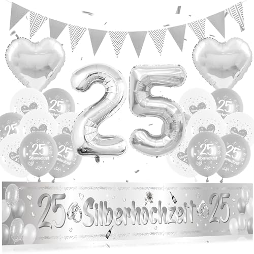 Xietaea Silberhochzeit Deko 25 Hochzeitstag - Silberhochzeit Deko Banner Sets mit Silberhochzeit Banner Hintergrund, Folienballon zahl 25, Partyzubehör zur Feier Des 25. Hochzeitstags Xietaea Silberhochzeit Deko 25 Hochzeitstag - Silberhochzeit Deko Banner Sets mit Silberhochzeit Banner Hintergrund, Folienballon zahl 25, Partyzubehör zur Feier Des 25. Hochzeitstags von Xietaea
