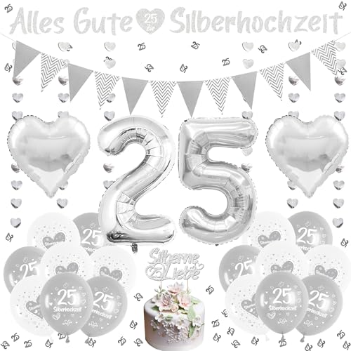 Xietaea Silberhochzeit Deko Silber Luftballons - 40 Stück 25 Jubiläum Silberhochzeit Dekoration Set mit Silberhochzeit Banner, Zahl 25 Luftballon, Innen Außen 25 Hochzeitstag Dekoration Xietaea Silberhochzeit Deko Silber Luftballons - 40 Stück 25 Jubiläum Silberhochzeit Dekoration Set mit Silberhochzeit Banner, Zahl 25 Luftballon, Innen Außen 25 Hochzeitstag Dekoration von Xietaea