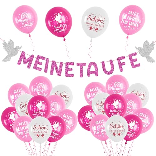 Taufe Deko Luftallons Girlande Mädchen - 25 Stück Taufdeko mit Meine Taufe Banner und Ballons, Weiß Rosa Latexballons für Konfirmation Baby Shower Kommunion Dekoration Taufe Deko Luftallons Girlande Mädchen - 25 Stück Taufdeko mit Meine Taufe Banner und Ballons, Weiß Rosa Latexballons für Konfirmation Baby Shower Kommunion Dekoration von Xietaea