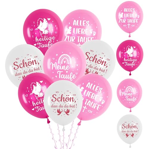 Taufe Deko Mädchen Luftallons Set - 32 Stück Konfirmation Dekoration Taube Regenbogen Muster Ballons, Rosa Weiß Luftballon für Baby Shower Kommunion Party Dekoration von Xietaea