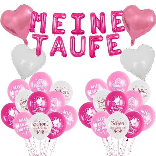 Taufe Deko Mädchen Luftallons Set - 36 Stück Konfirmation Dekoration Ballons Meine Taufe und Taube Folienballons, Weiß Rosa Latexballons für Baby Shower Kommunion Babyparty Taufdeko von Xietaea
