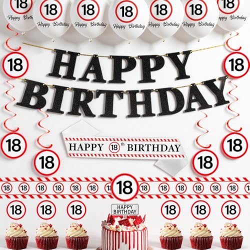 Verkehrsschild Deko 18 Geburtstag Junge Mädchen - 18. Geburtstagsdeko Ballons Happy Birthday Girlande, Hängende Wirbel Schärpe und Lange Absperrband zum 18 Jahre Geburtstagsfeier Verkehrsschild Deko 18 Geburtstag Junge Mädchen - 18. Geburtstagsdeko Ballons Happy Birthday Girlande, Hängende Wirbel Schärpe und Lange Absperrband zum 18 Jahre Geburtstagsfeier von Xietaea