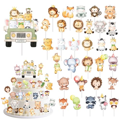 Dschungel Deko Geburtstag Safari Tortendeko - 32 Stück Vormontiert Party Dekorationen Niedlich Jungle Tiere Kuchendeko, Cupcake Toppers für Kindergeburtstag Baby Shower Dekoration Dschungel Deko Geburtstag Safari Tortendeko - 32 Stück Vormontiert Party Dekorationen Niedlich Jungle Tiere Kuchendeko, Cupcake Toppers für Kindergeburtstag Baby Shower Dekoration von Xietaea