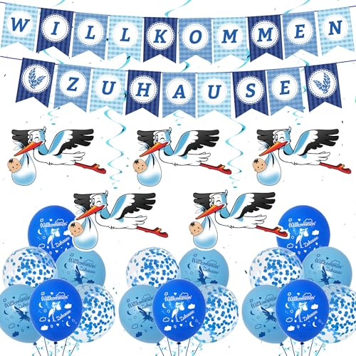 Willkommen Zuhause Welcome Home Deko - Storch Geburt für Draussen Herzlich Willkommen Girlande Welcome Baby Boy Banner, Luftballons, Blau Babyparty Dekoration Junge, Kleinkinderzimmer Dekoration Willkommen Zuhause Welcome Home Deko - Storch Geburt für Draussen Herzlich Willkommen Girlande Welcome Baby Boy Banner, Luftballons, Blau Babyparty Dekoration Junge, Kleinkinderzimmer Dekoration von Xietaea