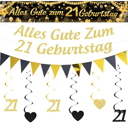Xietaea 21. Geburtstag Deko Mann Frau - Schwarz Gold 21 Geburtstagsdeko Banner Girlande und Wimpel, Hängende Wirbel und Geburtstagsbanner für 21 Jahr Party Dekoration Xietaea 21. Geburtstag Deko Mann Frau - Schwarz Gold 21 Geburtstagsdeko Banner Girlande und Wimpel, Hängende Wirbel und Geburtstagsbanner für 21 Jahr Party Dekoration von Xietaea