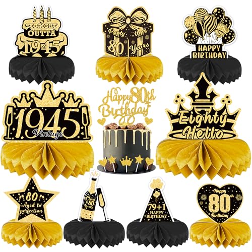 Xietaea 80 Geburtstag Deko Frauen Männer - 17 Stück Schwarz Gold Tischdeko Bienenwabe Mittelstück und Tortendeko, Tischaufsätze Cupcake Topper für 80 Jahre Geburtstagsdeko Xietaea 80 Geburtstag Deko Frauen Männer - 17 Stück Schwarz Gold Tischdeko Bienenwabe Mittelstück und Tortendeko, Tischaufsätze Cupcake Topper für 80 Jahre Geburtstagsdeko von Xietaea