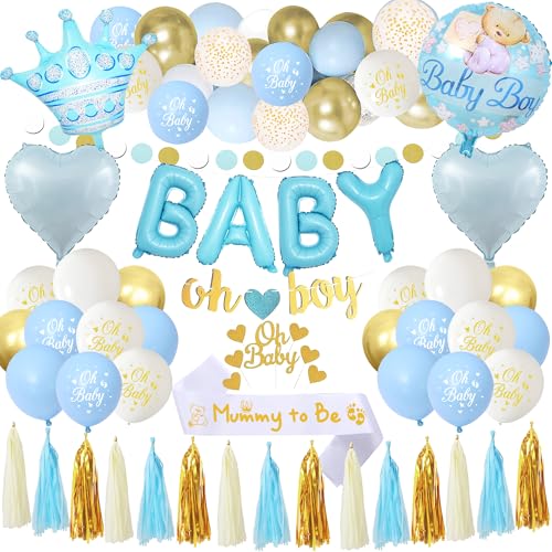 Xietaea Babyparty Balloon Deko Junge - 56 Stück Baby Shower Deko Set mit Oh Boy Banner, Mummy to Be Schärpe, weiß Blau Luftballon Girlande, Luftballons Dekoration Babyparty Junge Xietaea Babyparty Balloon Deko Junge - 56 Stück Baby Shower Deko Set mit Oh Boy Banner, Mummy to Be Schärpe, weiß Blau Luftballon Girlande, Luftballons Dekoration Babyparty Junge von Xietaea