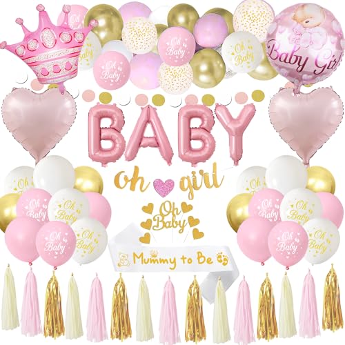Xietaea Babyparty Balloon Deko Mädchen - 56 Stück Baby Shower Deko Set mit Oh Girl Banner, Mummy to Be Schärpe, weiß Rosa Luftballon Girlande, Luftballons Dekoration Babyparty Mädchen Xietaea Babyparty Balloon Deko Mädchen - 56 Stück Baby Shower Deko Set mit Oh Girl Banner, Mummy to Be Schärpe, weiß Rosa Luftballon Girlande, Luftballons Dekoration Babyparty Mädchen von Xietaea