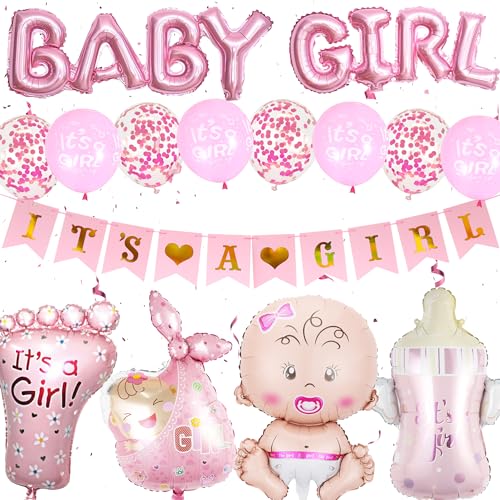 Xietaea Babyparty Deko Mädchen Rosa - 31 Stück Baby Shower Deko mit Its A Girl Banner Baby Girl Luftballons Konfetti Ballons, Babydusche Gender Reveal Party Neugeborenen Willkommen Party Dekoration Xietaea Babyparty Deko Mädchen Rosa - 31 Stück Baby Shower Deko mit Its A Girl Banner Baby Girl Luftballons Konfetti Ballons, Babydusche Gender Reveal Party Neugeborenen Willkommen Party Dekoration von Xietaea
