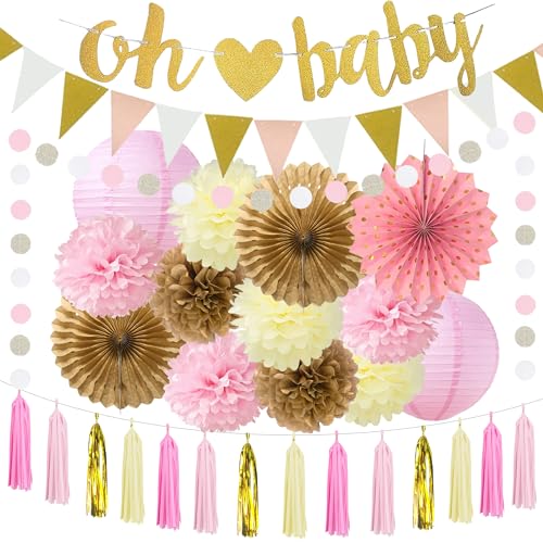 Xietaea Babyparty Deko für Junge Mädchen - Rosa Baby Shower Dekoration mit Oh Baby Girlande Wimpel, Papier Pompons Laternen Papierfächer für Gender Reveal Party Dekorationen Xietaea Babyparty Deko für Junge Mädchen - Rosa Baby Shower Dekoration mit Oh Baby Girlande Wimpel, Papier Pompons Laternen Papierfächer für Gender Reveal Party Dekorationen von Xietaea