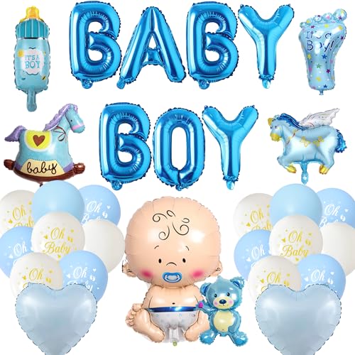 Xietaea Babyparty Luftballons Deko Junge - 35 Stück Baby Shower Deko Set mit Folienballon, Willkommen Zuhause Junge Blaue Luftballons zur Dekorations, Babyshowerparty Dekoration von Xietaea