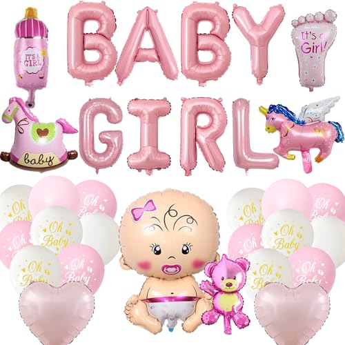 Xietaea Babyparty Luftballons Deko für Mädchen - 36 Stück Baby Shower Deko Set mit Baby Girl Folienballon, Rosa Mädchen Luftballons für Babyshower, Gender Reveal und Willkommen Zuhause Baby von Xietaea
