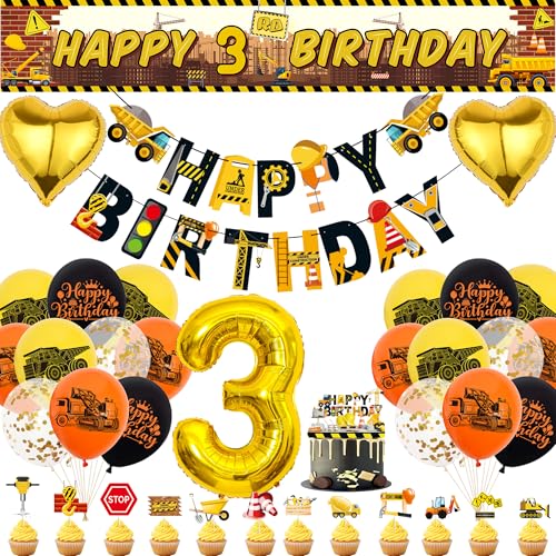 Xietaea Bagger Geburtstag Deko 3 Jahre Junge - Baustelle Luftballons Happy Birthday Girlande und Auto Tortendeko, Baufahrzeug Stoff Banner für 3. Kindergeburtstag Dekoration Xietaea Bagger Geburtstag Deko 3 Jahre Junge - Baustelle Luftballons Happy Birthday Girlande und Auto Tortendeko, Baufahrzeug Stoff Banner für 3. Kindergeburtstag Dekoration von Xietaea