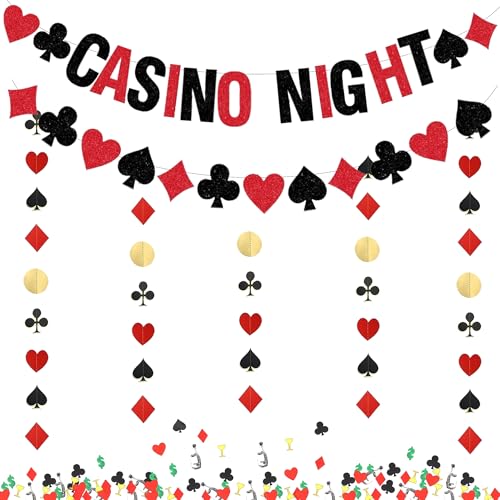 Xietaea Casino Deko Girlande Set - 27 Stück Party Dekoration mit Casino Night Banner Spielkarten Garland Poker Konfetti, Papier Las Vegas Nachtparty Geburtstag Dekorationen Xietaea Casino Deko Girlande Set - 27 Stück Party Dekoration mit Casino Night Banner Spielkarten Garland Poker Konfetti, Papier Las Vegas Nachtparty Geburtstag Dekorationen von Xietaea