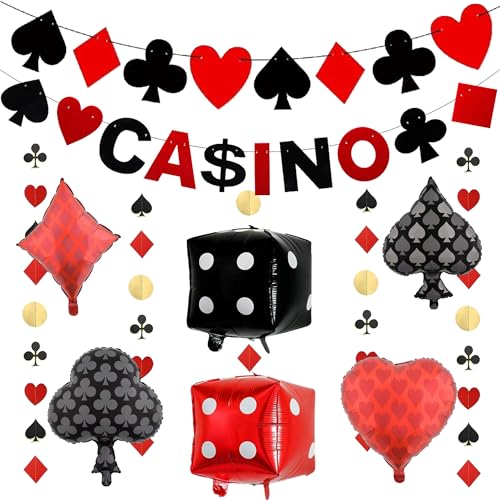 Xietaea Casino Deko Luftballons Girlande - 26 Stück Spielkarten Folienballons Casino Banner und Poker Garlande, Schwarz Rot Motto-Party Dekoration für Las Vegas Nacht und Geburtstag Xietaea Casino Deko Luftballons Girlande - 26 Stück Spielkarten Folienballons Casino Banner und Poker Garlande, Schwarz Rot Motto-Party Dekoration für Las Vegas Nacht und Geburtstag von Xietaea