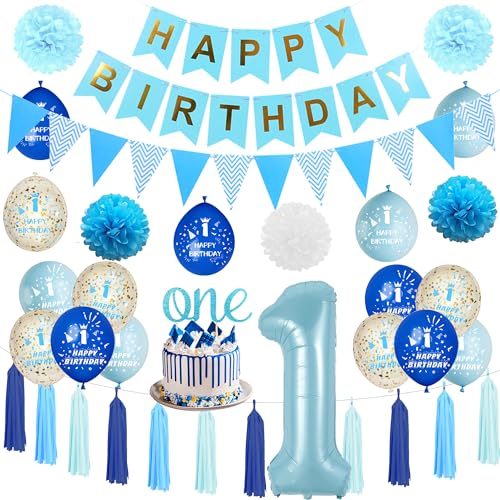 Xietaea Deko 1. Deburtstag Junge - Blau 1 Geburtstagsdeko Luftballons Happy Birthday Girlande, Wimpel Papier Pompon und Tassel zum 1 Jahr Kindergeburtstag Dekorationen Xietaea Deko 1. Deburtstag Junge - Blau 1 Geburtstagsdeko Luftballons Happy Birthday Girlande, Wimpel Papier Pompon und Tassel zum 1 Jahr Kindergeburtstag Dekorationen von Xietaea