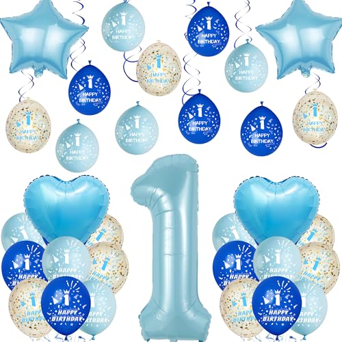Xietaea Deko 1. Deburtstag Junge - Blau 1 Jahr Geburtstagsdeko Luftballons Sterne Herz Folienballon, Riesen Zahlenballon und Hängende Wirbel zum Kindergeburtstag Dekoration Xietaea Deko 1. Deburtstag Junge - Blau 1 Jahr Geburtstagsdeko Luftballons Sterne Herz Folienballon, Riesen Zahlenballon und Hängende Wirbel zum Kindergeburtstag Dekoration von Xietaea