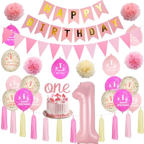 Xietaea Deko 1. Deburtstag Mädchen - Rosa 1 Geburtstagsdeko Luftballons Happy Birthday Girlande, Wimpel Papier Pompon und Tassel zum 1. Kindergeburtstag Dekoration Xietaea Deko 1. Deburtstag Mädchen - Rosa 1 Geburtstagsdeko Luftballons Happy Birthday Girlande, Wimpel Papier Pompon und Tassel zum 1. Kindergeburtstag Dekoration von Xietaea