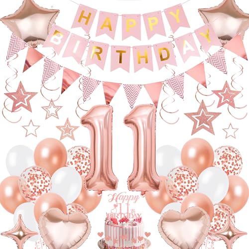 Xietaea Deko 11 Geburtstag Mädchen Rosegold - 11 Jahre Geburtstagsdeko mit Luftballons Happy Birthday Girlande Tortendeko, Zahl Ballons und Hängende Wirbel für 11. Geburtstagsfeier Xietaea Deko 11 Geburtstag Mädchen Rosegold - 11 Jahre Geburtstagsdeko mit Luftballons Happy Birthday Girlande Tortendeko, Zahl Ballons und Hängende Wirbel für 11. Geburtstagsfeier von Xietaea