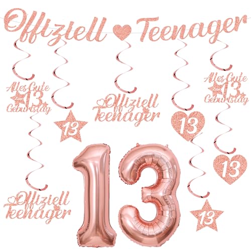 Xietaea Deko 13. Geburtstag Mädchen Rosegold - 13 Geburtstagsdeko Luftballons Offiziell Teenager Girlande, Hängende Wirbel und XXL Zahlenballon für 13 Jahre Party Dekoration Xietaea Deko 13. Geburtstag Mädchen Rosegold - 13 Geburtstagsdeko Luftballons Offiziell Teenager Girlande, Hängende Wirbel und XXL Zahlenballon für 13 Jahre Party Dekoration von Xietaea