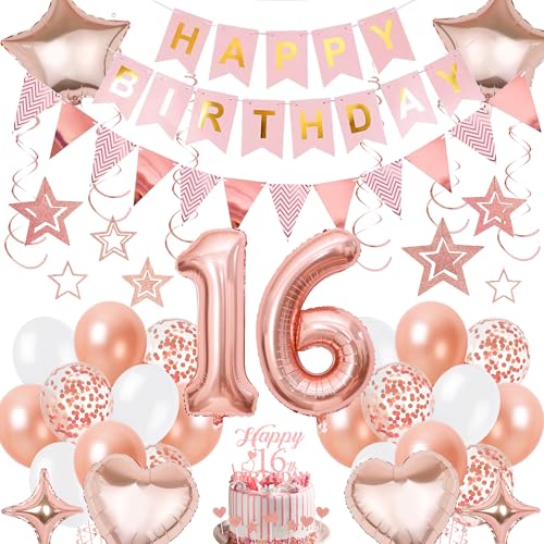 Xietaea Deko 16 Geburtstag Mädchen Rosegold - 16 Jahre Geburtstagsdeko Luftballons Happy Birthday Girlande Tortendeko, Zahl Ballons und Hängende Wirbel für 16. Geburtstagsfeier Dekoration Xietaea Deko 16 Geburtstag Mädchen Rosegold - 16 Jahre Geburtstagsdeko Luftballons Happy Birthday Girlande Tortendeko, Zahl Ballons und Hängende Wirbel für 16. Geburtstagsfeier Dekoration von Xietaea