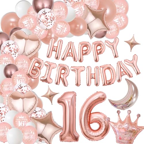 Xietaea Deko 16. Geburtstag Mädchen Luftballons - Rosegold 16 Geburtstagsdeko Happy Birthday Ballons, Zahlenballon Folienballons zum 16 Jahre Geburtstagsfeier Dekoration Xietaea Deko 16. Geburtstag Mädchen Luftballons - Rosegold 16 Geburtstagsdeko Happy Birthday Ballons, Zahlenballon Folienballons zum 16 Jahre Geburtstagsfeier Dekoration von Xietaea